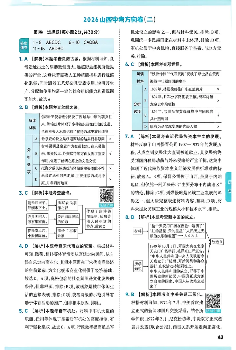 2026《山西中考&bull;方向卷》文综讲评式解析_中考押题2026《中考押题》系列（9科全套实时更新中）_2026版初中《山西中考方向卷》数学、理综、文综