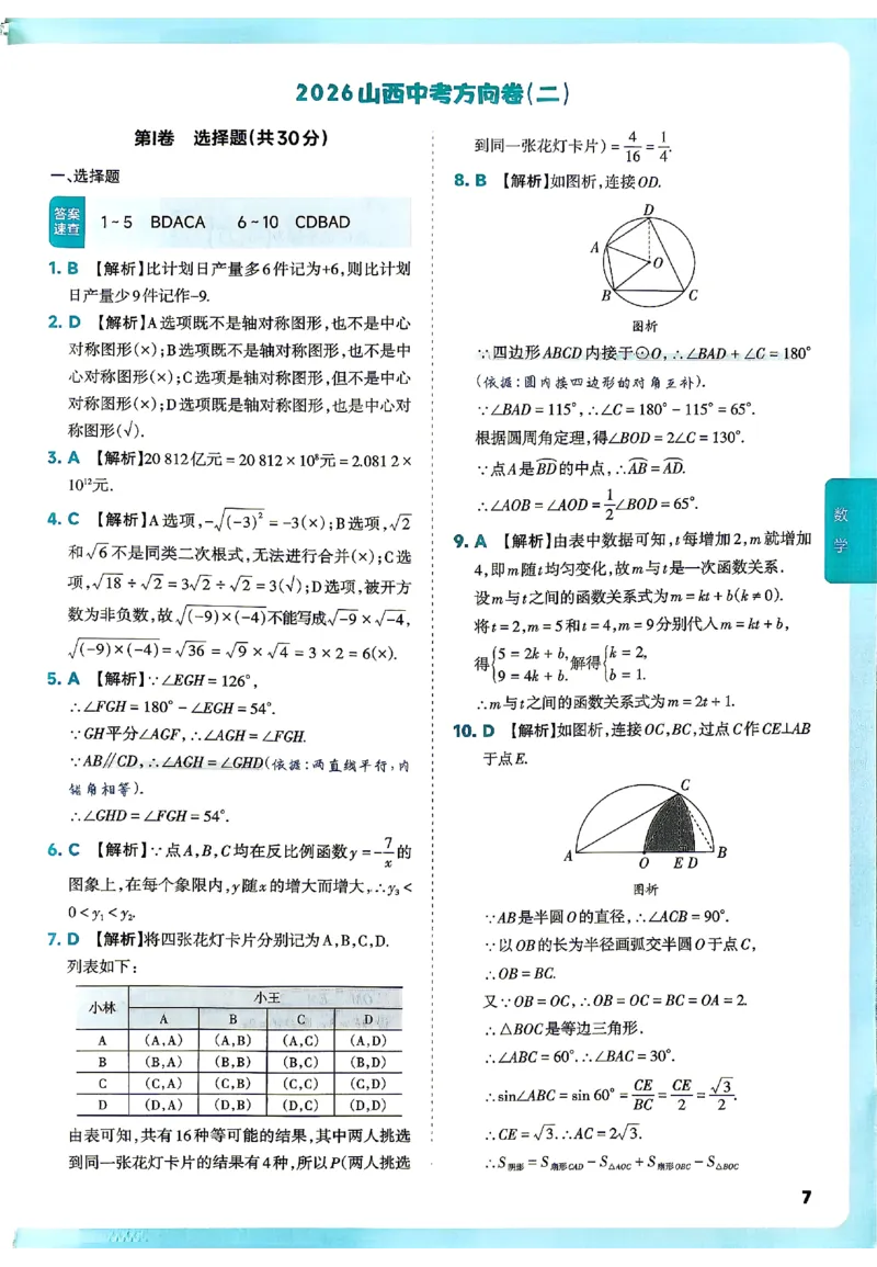 2026《山西中考&bull;方向卷》数学讲评式解析_中考押题2026《中考押题》系列（9科全套实时更新中）_2026版初中《山西中考方向卷》数学、理综、文综