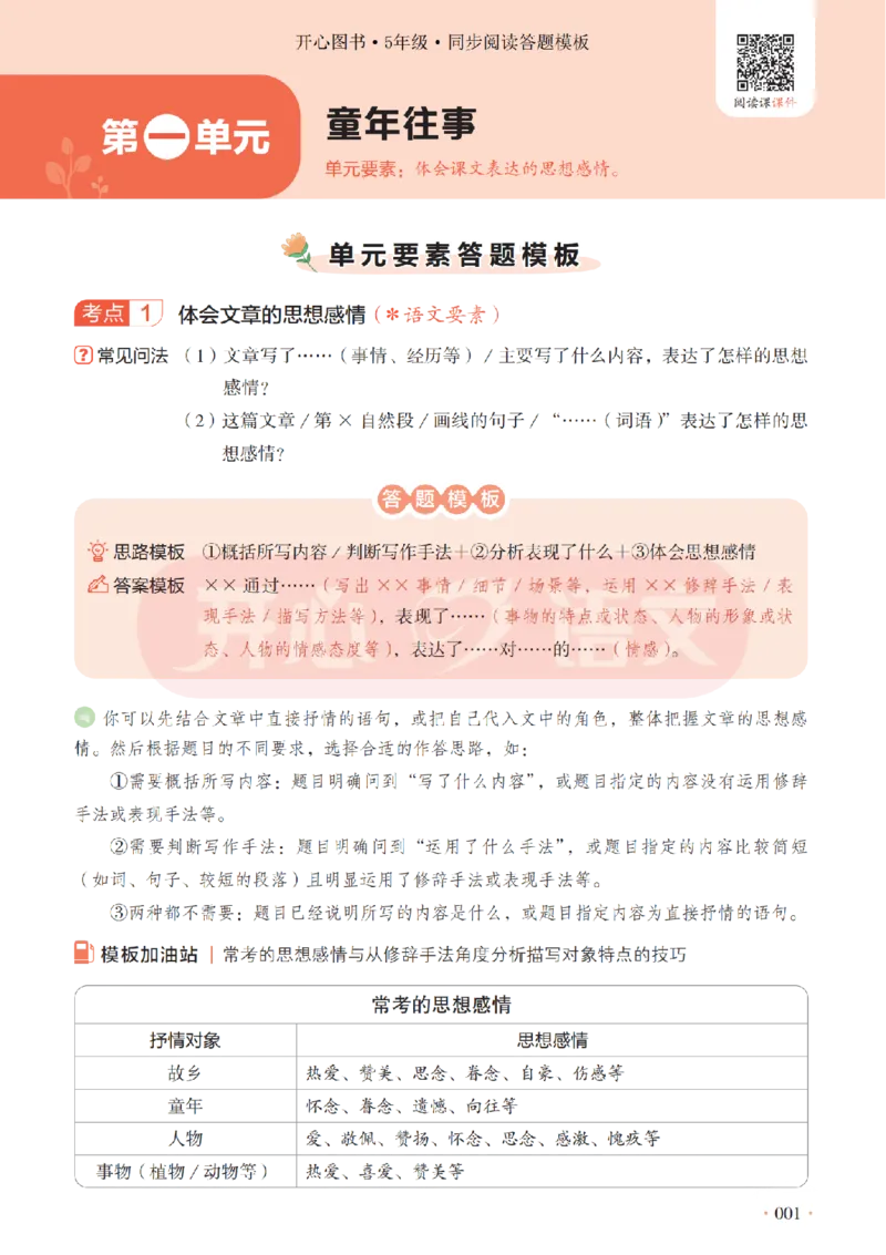 5下同步阅读答题模板-模板+例题+真题（试阅）_2026春小学教辅大合集_13-26春《开心》系列_同步阅读答题模板(1-8年级下册)