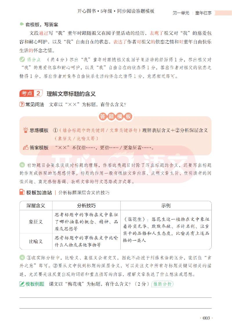 5下同步阅读答题模板-模板+例题+真题（试阅）_2026春小学教辅大合集_13-26春《开心》系列_同步阅读答题模板(1-8年级下册)