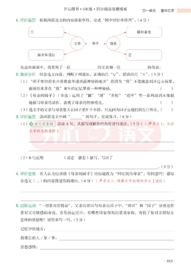 5下同步阅读答题模板-模板+例题+真题（试阅）_2026春小学教辅大合集_13-26春《开心》系列_同步阅读答题模板(1-8年级下册)