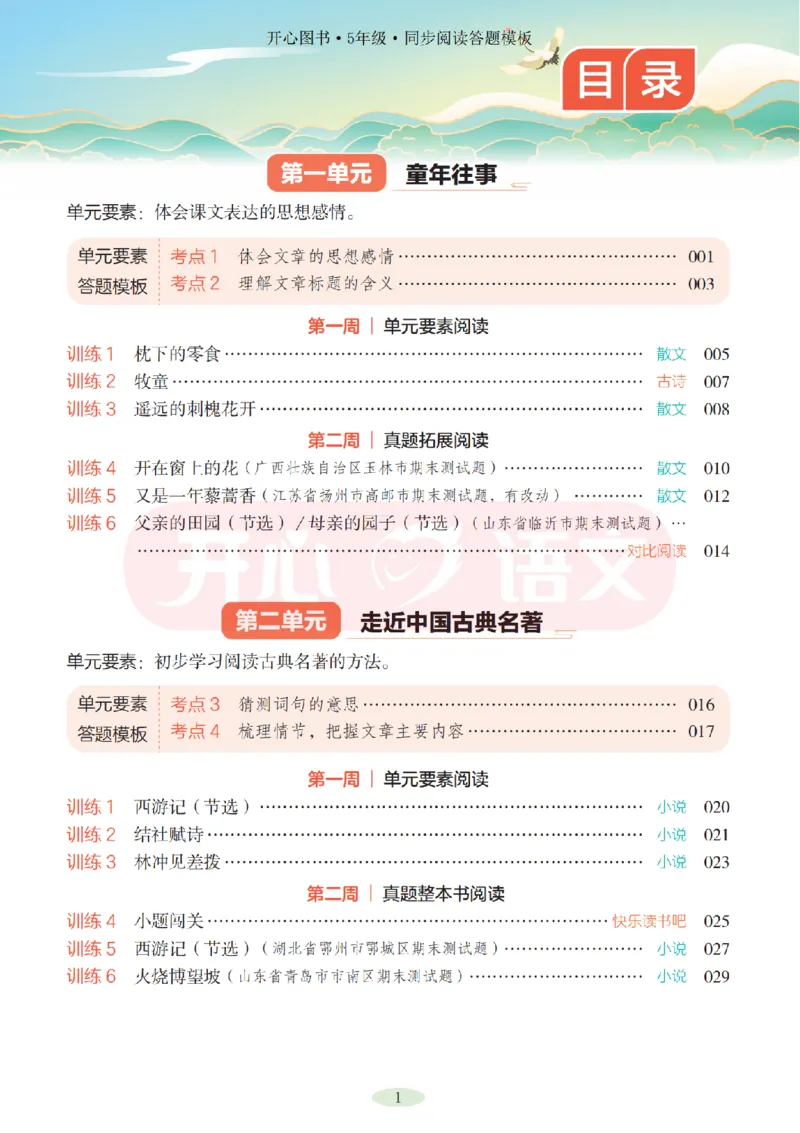 5下同步阅读答题模板-模板+例题+真题（试阅）_2026春小学教辅大合集_13-26春《开心》系列_同步阅读答题模板(1-8年级下册)
