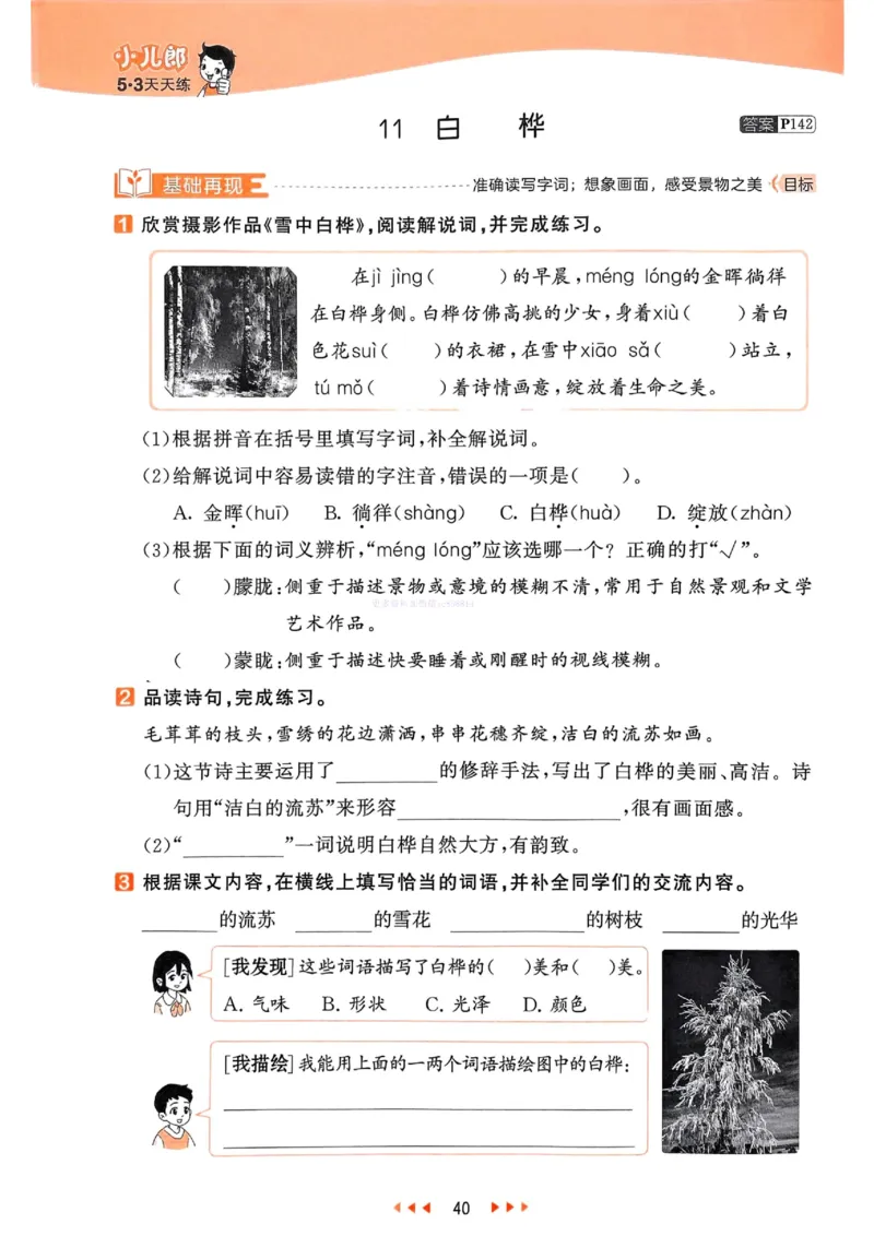 53天天练人教语文4下_26春53小学系列合集_1-6年级语文下册人教版《53天天练》