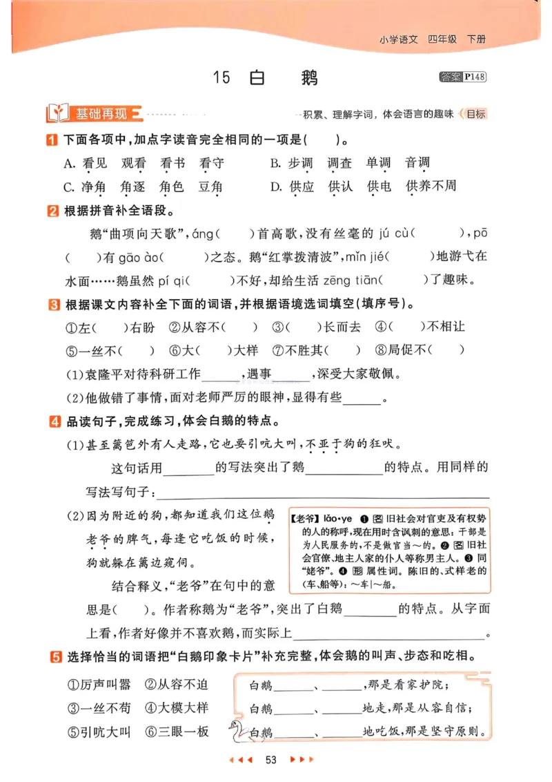 53天天练人教语文4下_26春53小学系列合集_1-6年级语文下册人教版《53天天练》