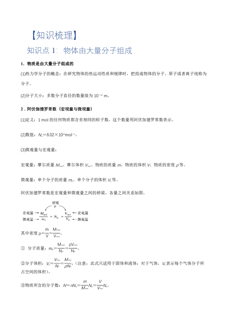 1.1分子动理论的基本内容（举一反三讲义）（解析版）_2026高考物理_222026版物理《高考一轮复习举一反三》全国版_2026《高中物理&bull;举一反三系列》选修三(RJ)_第一章分子动理论