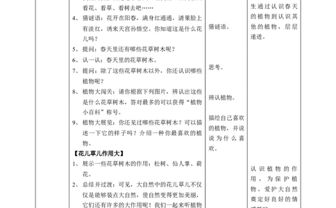 6花儿草儿真美丽第一课时教案_26新一年级道法下册（统编版）_老课标资料_2、教学教案部编一下道法_教案1
