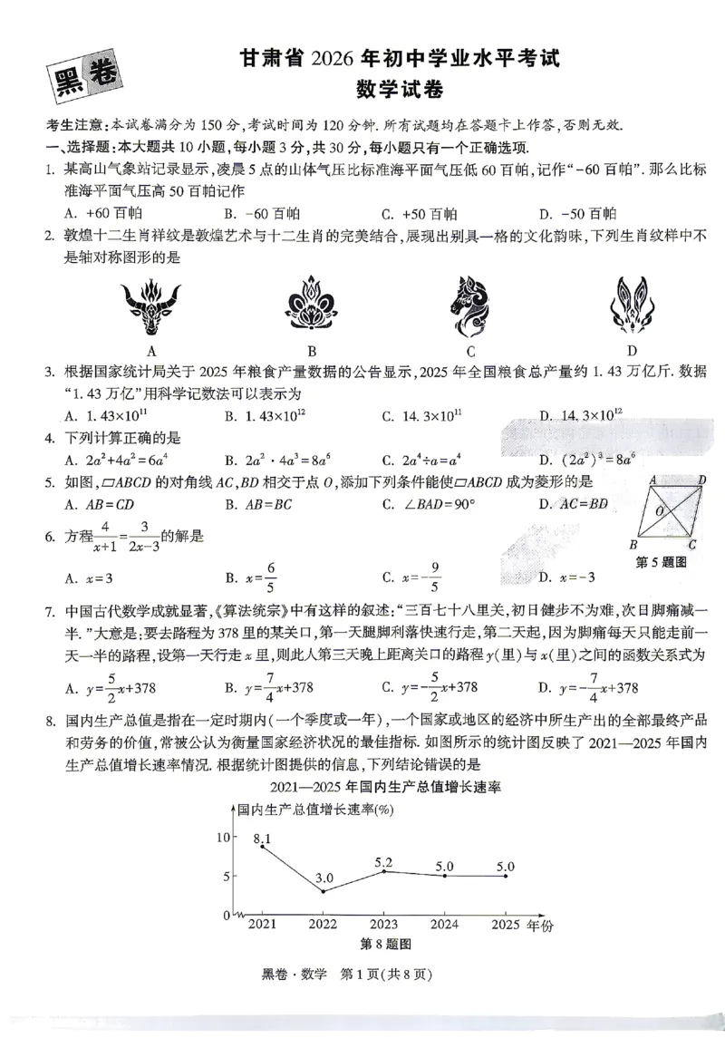 2026《万唯中考&bull;甘肃黑白卷》数学黑卷_中考押题2026《中考押题》系列（9科全套实时更新中）_2026《万唯中考&bull;甘肃黑白卷》5科_2026《万唯中考&bull;甘肃黑白卷》数学