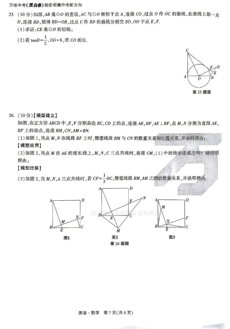 2026《万唯中考&bull;甘肃黑白卷》数学黑卷_中考押题2026《中考押题》系列（9科全套实时更新中）_2026《万唯中考&bull;甘肃黑白卷》5科_2026《万唯中考&bull;甘肃黑白卷》数学