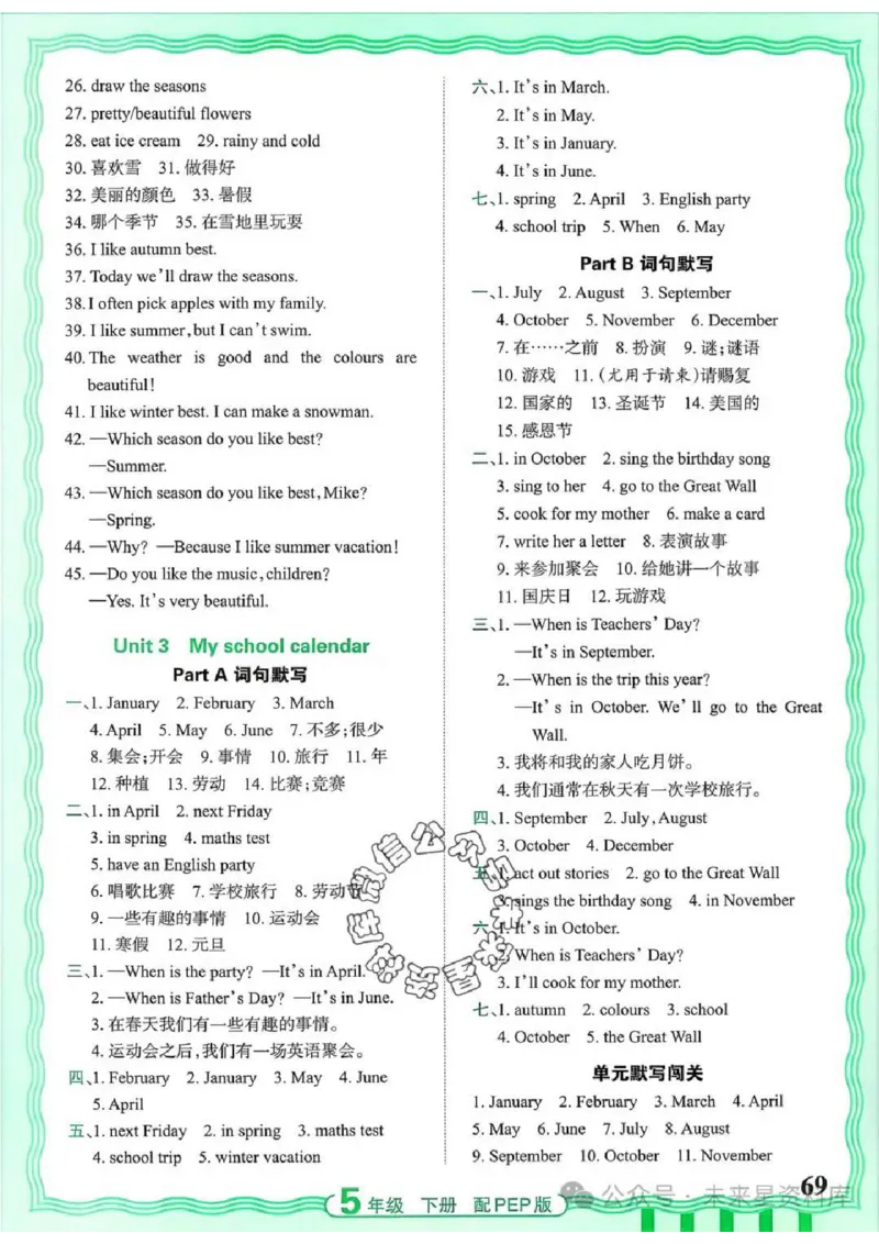 5下《王朝霞活页默写》英语人教版26春_2026春人教英语《王朝霞活页默写》