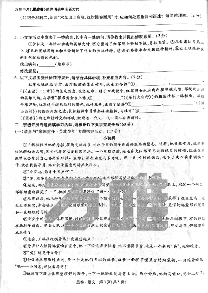 2026《万唯中考&bull;甘肃黑白卷》语文黑卷_中考押题2026《中考押题》系列（9科全套实时更新中）_2026《万唯中考&bull;甘肃黑白卷》5科_2026《万唯中考&bull;甘肃黑白卷》语文