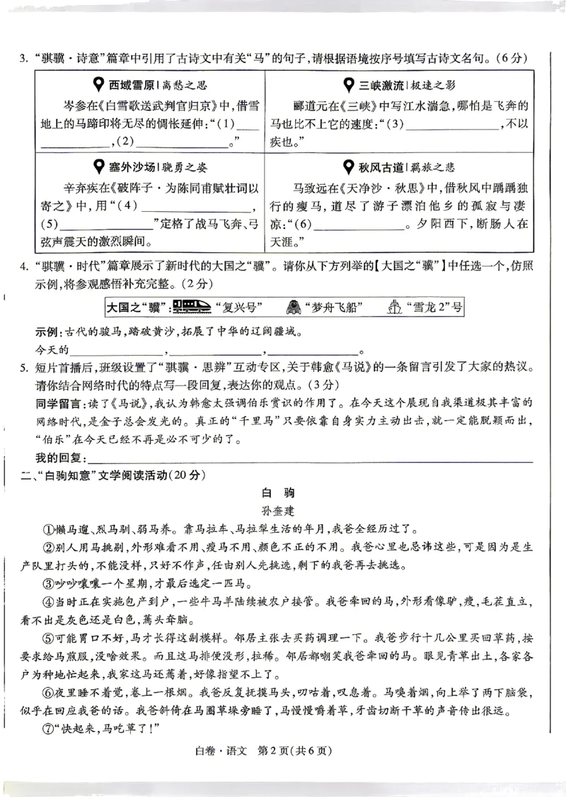 2026《万唯中考&bull;浙江黑白卷》语文白卷_中考押题2026《中考押题》系列（9科全套实时更新中）_万唯2026版初中《万唯黑白卷》7科全套（浙江）