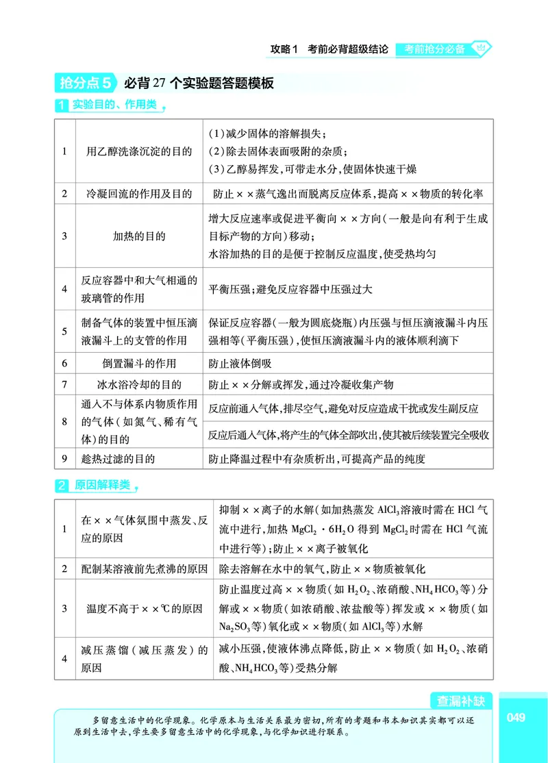 化学答题模板_高中三年全科资料_高中_1高中基础资料包_24九科答题模板
