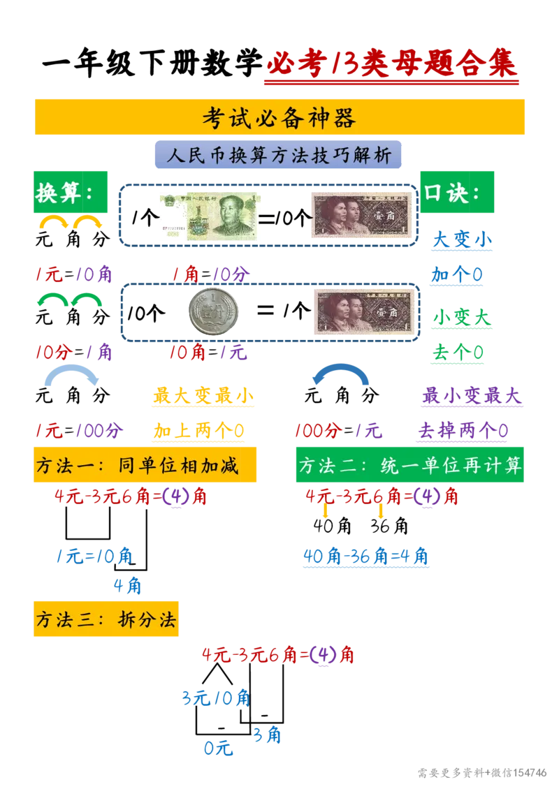 一年级下册数学必考13类母题合集_2026春人教数学母题合集