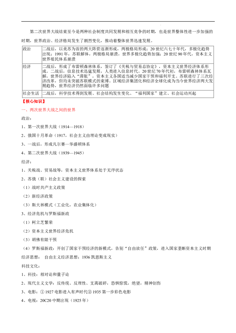 回归教材重难点09世界现代史（第一次世界大战至今）（全国通用）_高中三年全科资料_高中_高中1_2025高考历史补查易混易错+教材重难点_历史