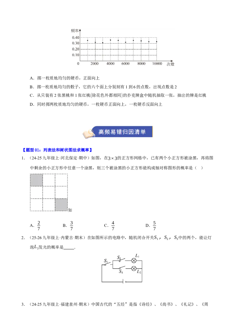 专题05概率初步（期末知识清单）（原卷版）_人教版数学九年级上册_版本二_九年级数学上册（人教版）_期末专项复习-U276_期末总复习_2026版