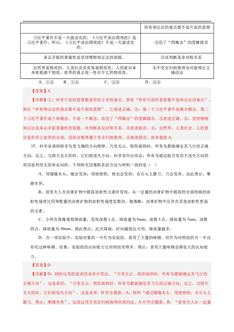 易错点15科学思维与逻辑思维（解析版）-备战2024年高考政治易错题（新教材新高考）_高中三年全科资料_高中_15高中全科《高考易错题》2025版_第一部分易错知识梳理