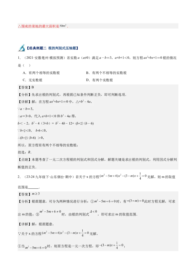 专题06一元二次方程48道压轴题型专训（8大题型）（教师版）_人教版数学九年级上册_版本二_九年级数学上册（人教版）_重难点专题提升-V7_2025版