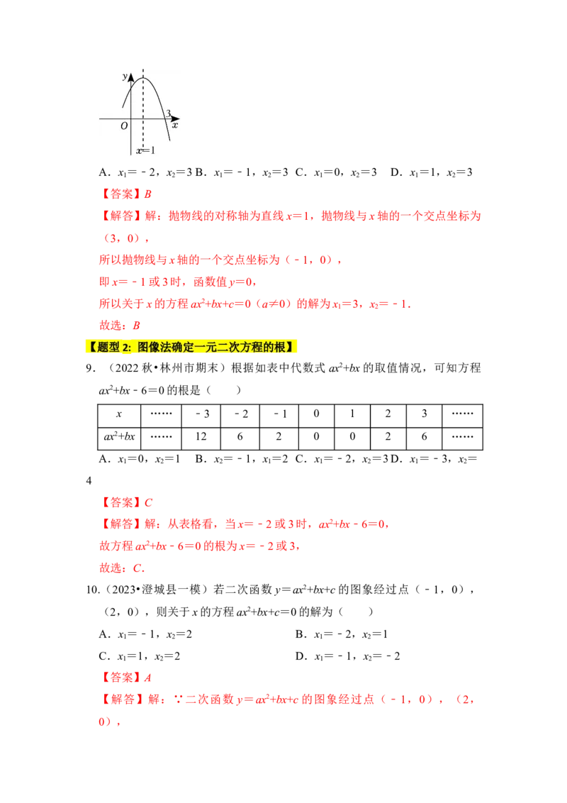 专题07二次函数与一元二次方程（五大类型）（题型专练）（教师版）_人教版数学九年级上册_版本二_九年级数学上册（人教版）_知识解读与题型专练-V14_2024版