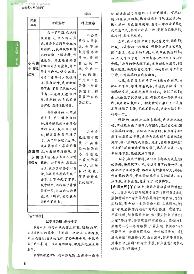 2026《万唯中考&bull;山西定心卷》语文答案_2026中考押题卷合集_2026《万唯中考定心卷》各地方版_2026《万唯中考&bull;山西定心卷》7科