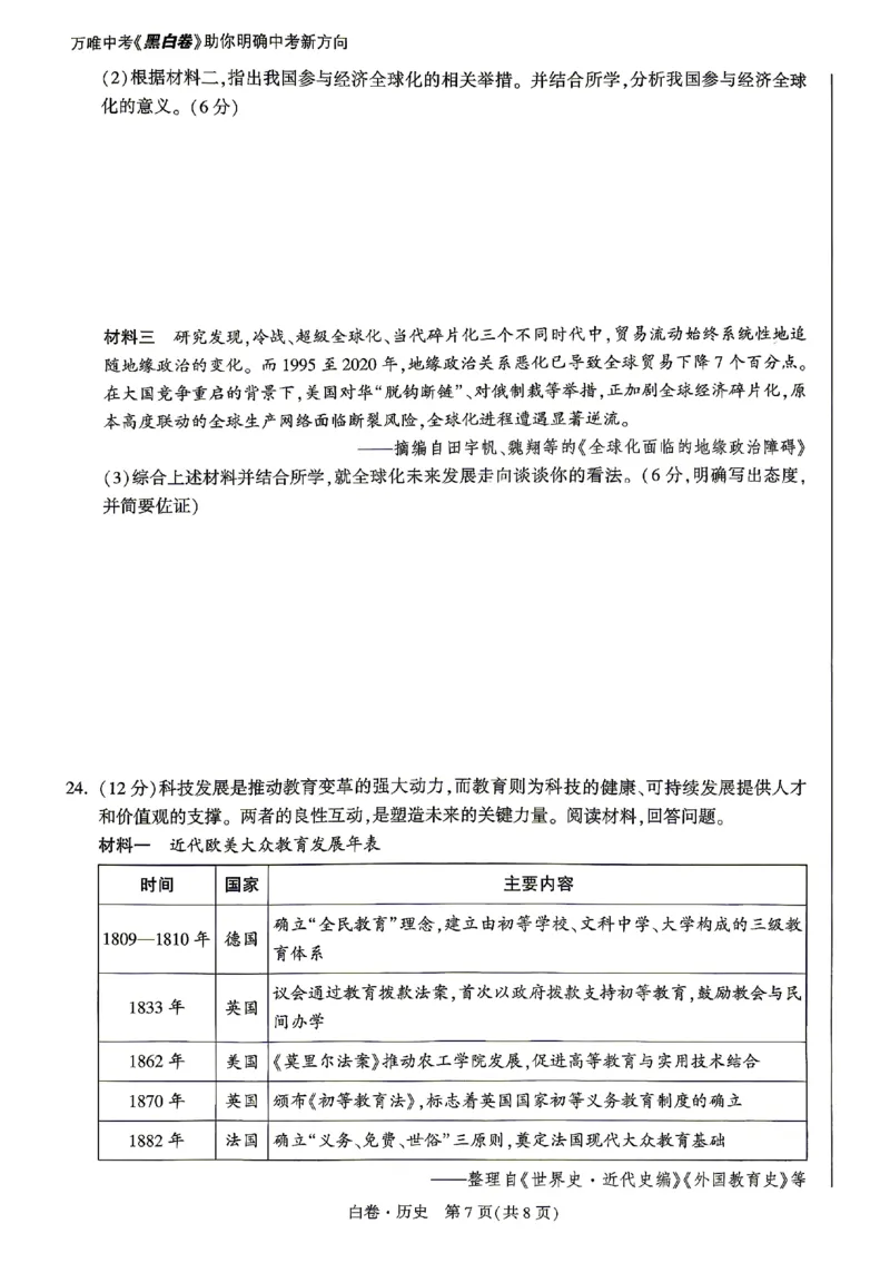 2026《万唯中考&bull;山东黑白卷》历史白卷_2026中考押题卷合集_2026《万唯中考黑白卷》地方版(1)_2026《万唯中考&bull;山东黑白卷》7科_2026《万唯中考&bull;山东黑白卷》历史