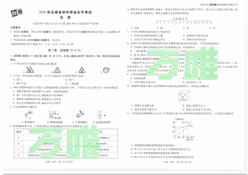 2026《万唯中考&bull;云南黑白卷》化学白卷_2026中考押题卷合集_2026《万唯中考黑白卷》地方版(1)_2026《万唯中考&bull;云南黑白卷》7科_2026《万唯中考&bull;云南黑白卷》化学黑白卷