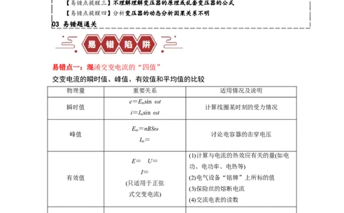 易错点13交变电流.（4大陷阱）-备战2024年高考物理考试易错题备战（原卷版）docx_高中三年全科资料_高中_15高中全科《高考易错题》2025版