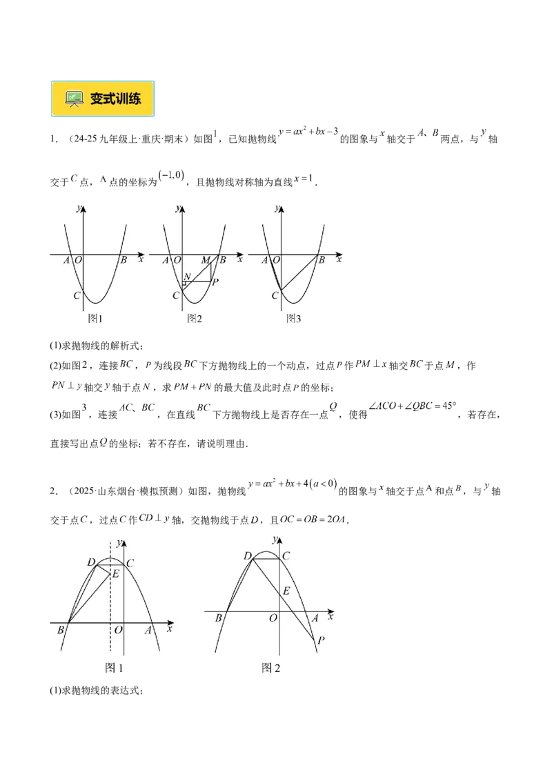 专题09二次函数常考几何模型专训（9大题型）（学生版）_人教版数学九年级上册_版本二_九年级数学上册（人教版）_重难点专题提升-V7_2026版