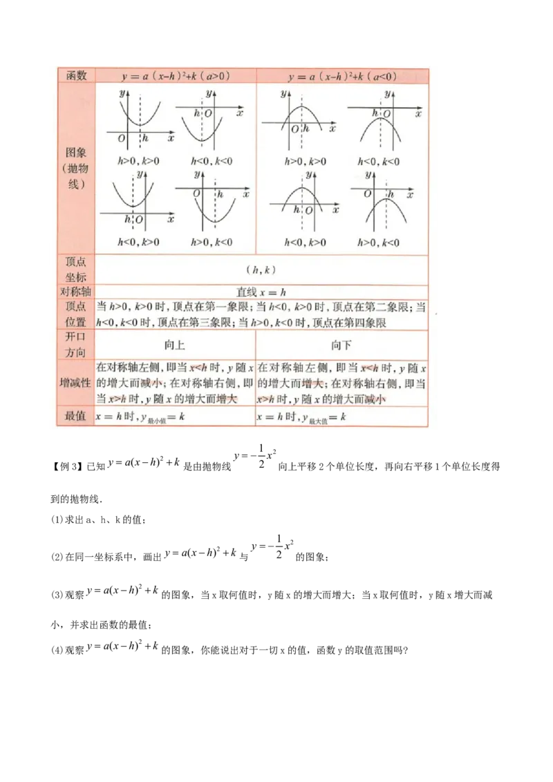 专题09二次函数y=a（x-h)2+k(a&ne;0)的图像和性质（4个知识点6种题型2个易错点2种考法）（学生版）_人教版数学九年级上册_版本二_九年级数学上册（人教版）_常见题型通关讲解练-V3_2024版