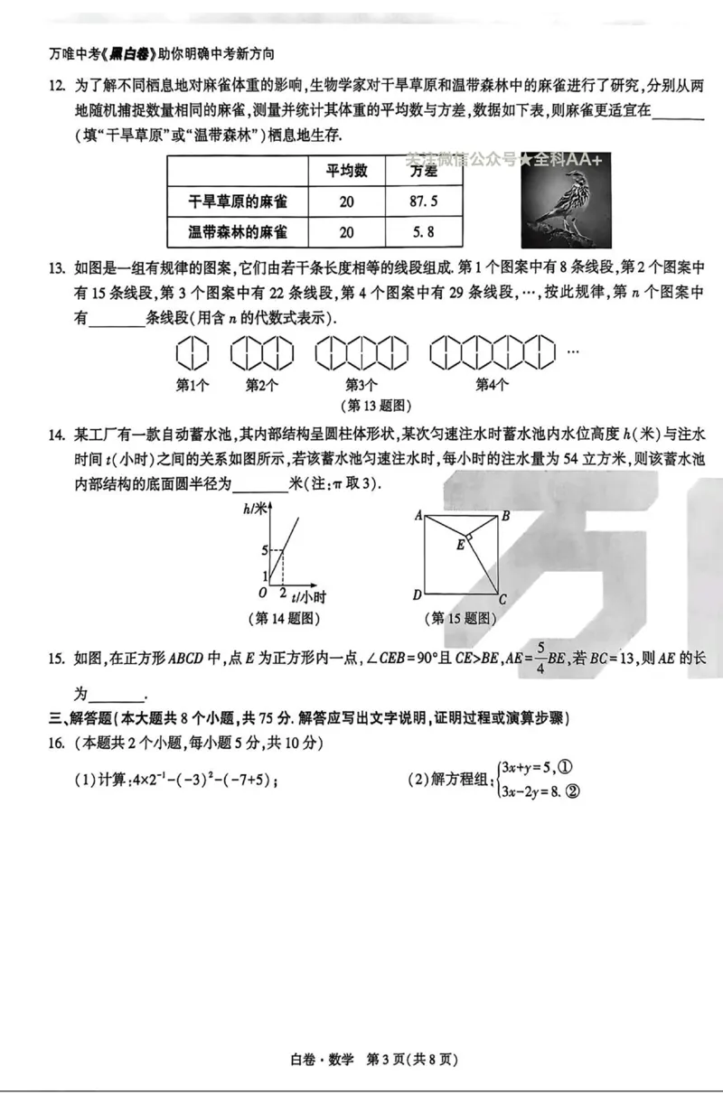 2026《万唯中考&bull;山西黑白卷》数学白卷A4_2026中考押题卷合集_2026《万唯中考黑白卷》地方版(1)_2026《万唯中考&bull;山西黑白卷》7科_2026《万唯中考&bull;山西黑白卷》数学