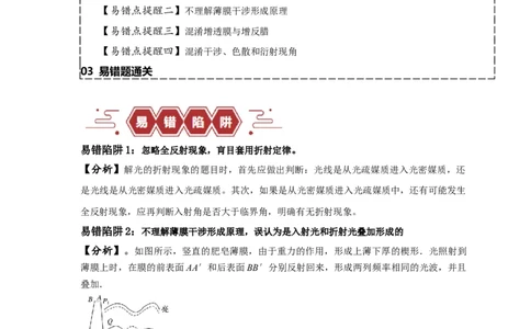 易错点14光学（4大陷阱）（解析版）_高中三年全科资料_高中_15高中全科《高考易错题》2025版_高考物理备战2025年高考易错题（新高考专用）_教师版（含答案解析版）