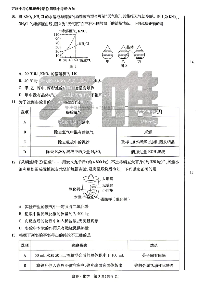 2026《万唯中考&bull;山东黑白卷》化学白卷_2026中考押题卷合集_2026《万唯中考黑白卷》地方版(1)_2026《万唯中考&bull;山东黑白卷》7科_2026《万唯中考&bull;山东黑白卷》7科(扫描版)