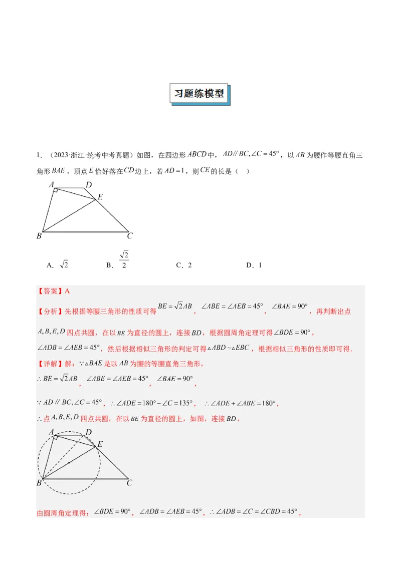 专题02圆中的重要模型之四点共圆模型解读与提分精练（人教版）（教师版）_人教版数学九年级上册_版本二_九年级数学上册（人教版）_常见几何模型全归纳-V13_2025版