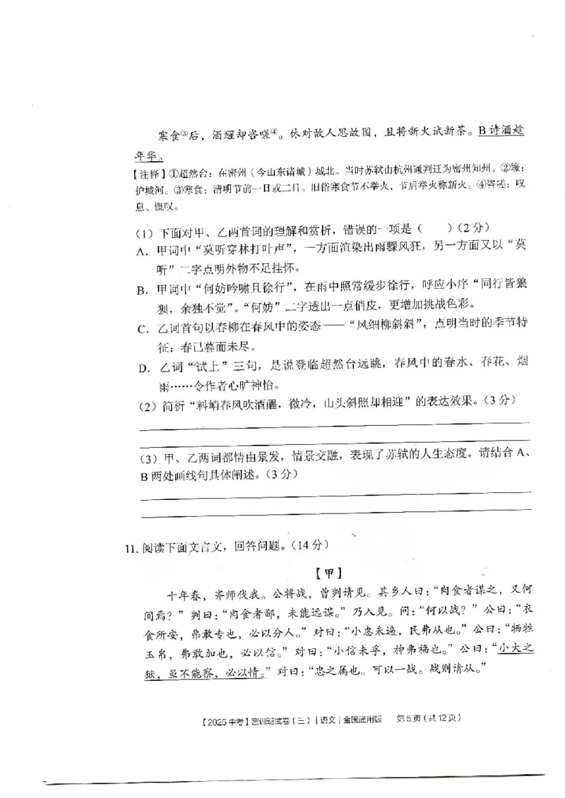 2025《中考密训班试卷&bull;语文》全国通用_2026中考押题卷合集_2026新中考中考全科资料_《中考密训班试卷&bull;语文》全国通用