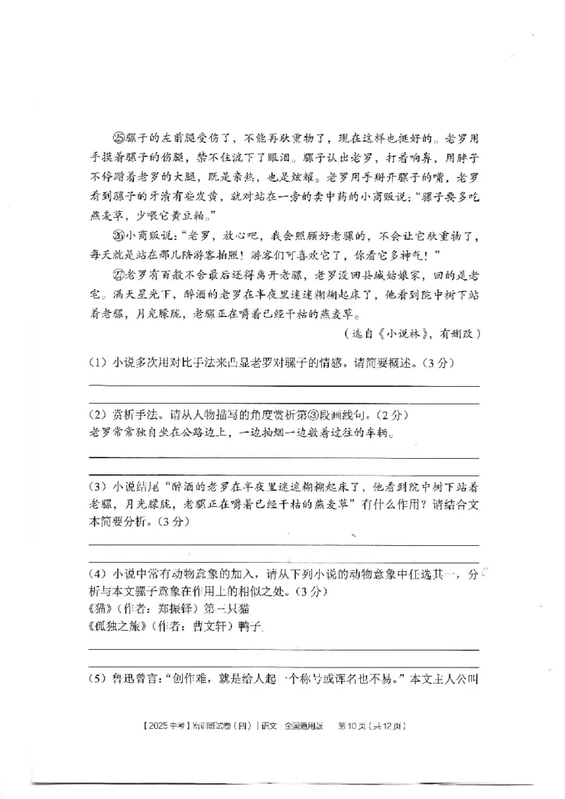 2025《中考密训班试卷&bull;语文》全国通用_2026中考押题卷合集_2026新中考中考全科资料_《中考密训班试卷&bull;语文》全国通用