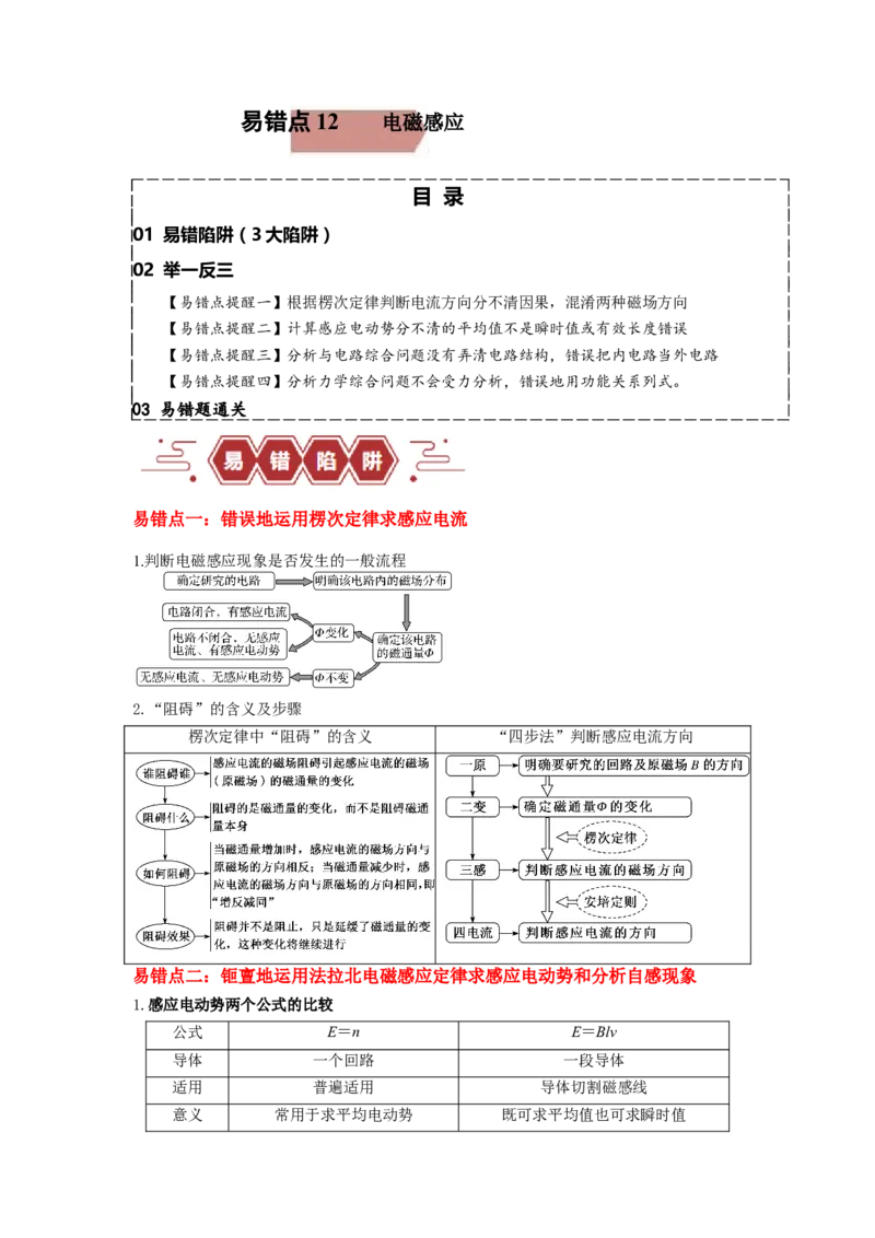 易错点12电磁感应（3大陷阱）-备战2024年高考物理考试易错题）（原卷版）_高中三年全科资料_高中_15高中全科《高考易错题》2025版_高考物理备战2025年高考易错题（新高考专用）