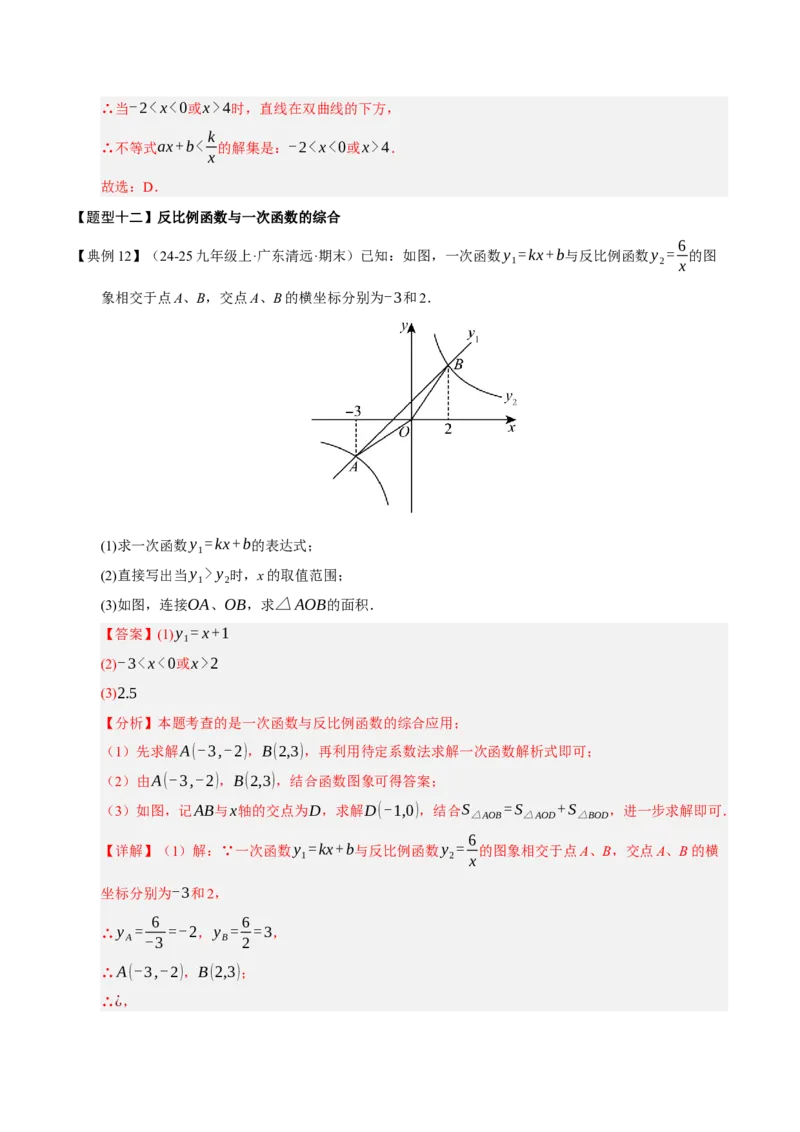 专题06反比例函数（期末复习知识清单，6知识&12题型&4易错&5方法清单）（解析版）_人教版数学九年级上册_版本二_九年级数学上册（人教版）_期末专项复习-U276_期末总复习_2026版