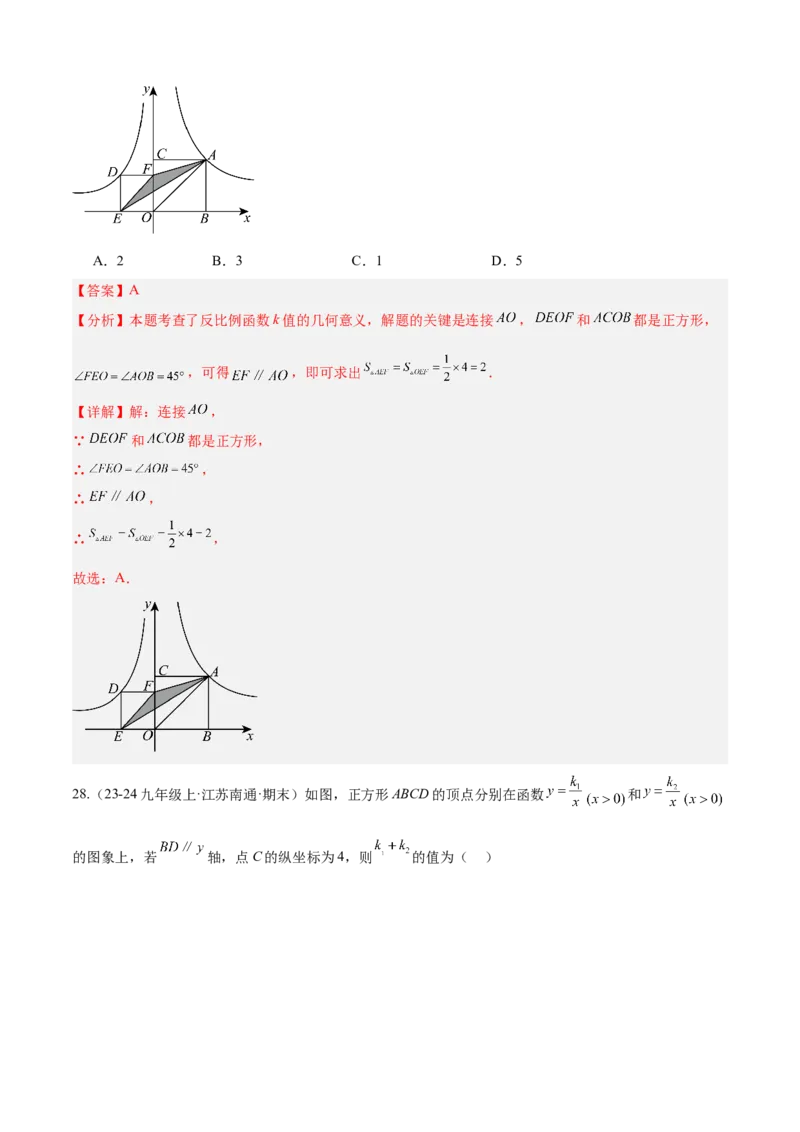 专题06反比例函数（考点清单，6个考点清单+10种题型解读）教师版_人教版数学九年级上册_版本二_九年级数学上册（人教版）_期末专项复习-U276_期末总复习_2025版
