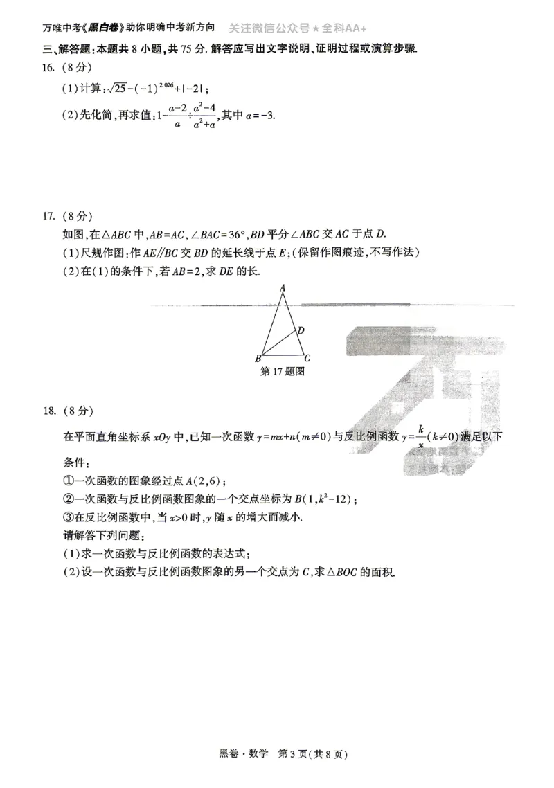2026《万唯中考&bull;山东黑白卷》数学黑卷_2026中考押题卷合集_2026《万唯中考黑白卷》地方版(1)_2026《万唯中考&bull;山东黑白卷》7科_2026《万唯中考&bull;山东黑白卷》7科(扫描版)