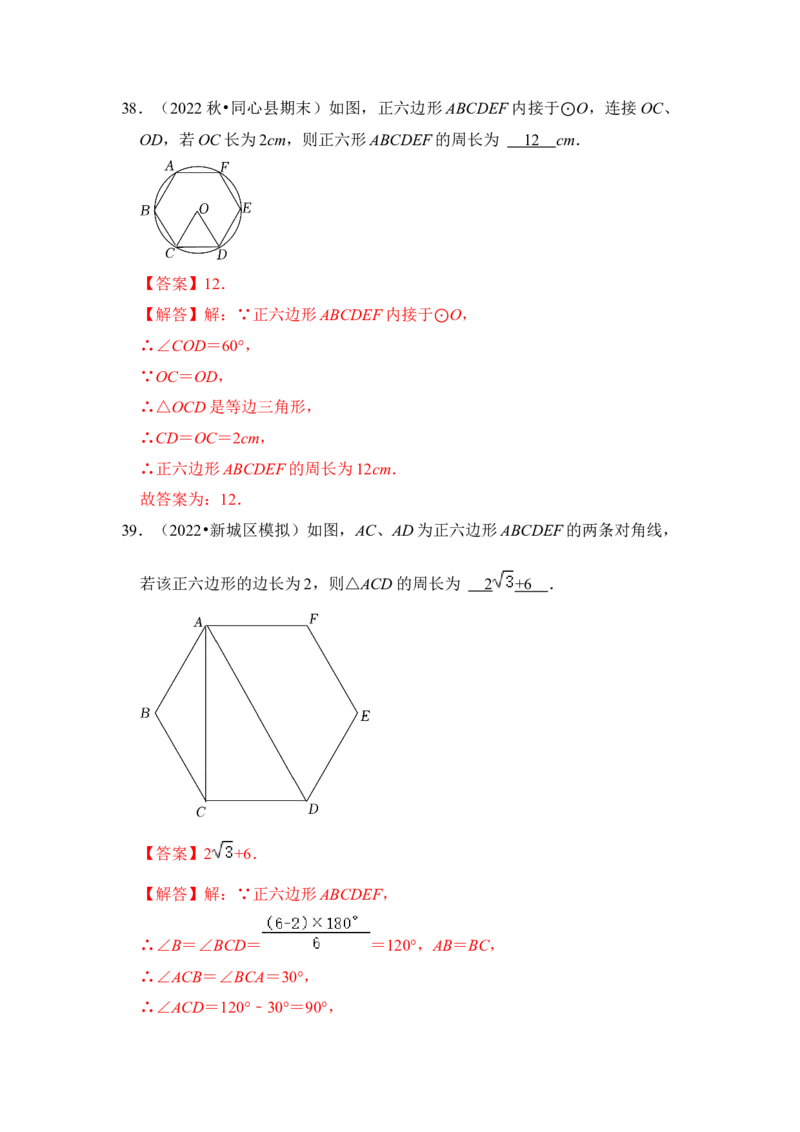 专题06正多边形和圆（3个考点6大类型）（题型专练）（教师版）_人教版数学九年级上册_版本二_九年级数学上册（人教版）_知识解读与题型专练-V14_2024版