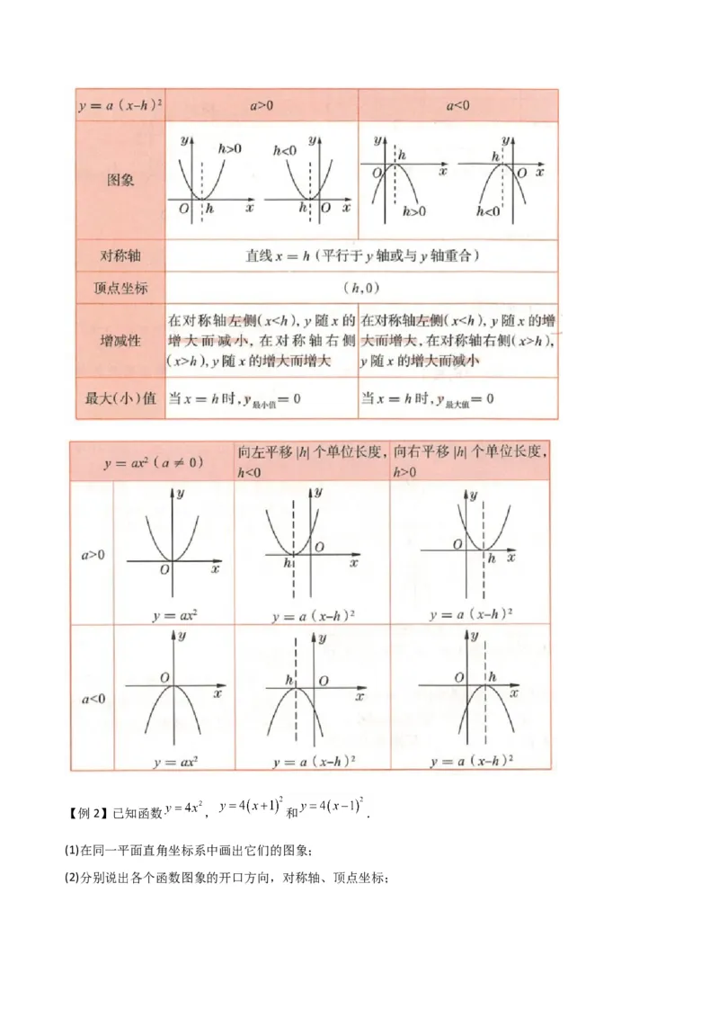 专题09二次函数y=a（x-h)2+k(a&ne;0)的图像和性质（4个知识点6种题型2个易错点2种考法）（教师版）_人教版数学九年级上册_版本二_九年级数学上册（人教版）_常见题型通关讲解练-V3_2024版
