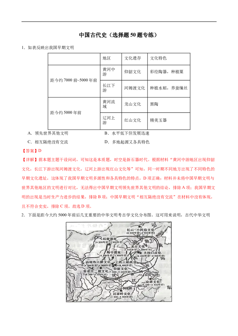 消灭易错《中国古代史》选择题50题专练（解析版）_高中三年全科资料_高中_15高中全科《高考易错题》2025版_高考历史备战2025年高考易错题（新高考专用）_消灭易错专练