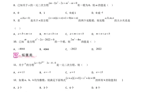 专题21.2一元二次方程（分层练习）-（人教版）_人教版数学九年级上册_版本二_九年级数学上册（人教版）_专题突破练习-V4_2024版