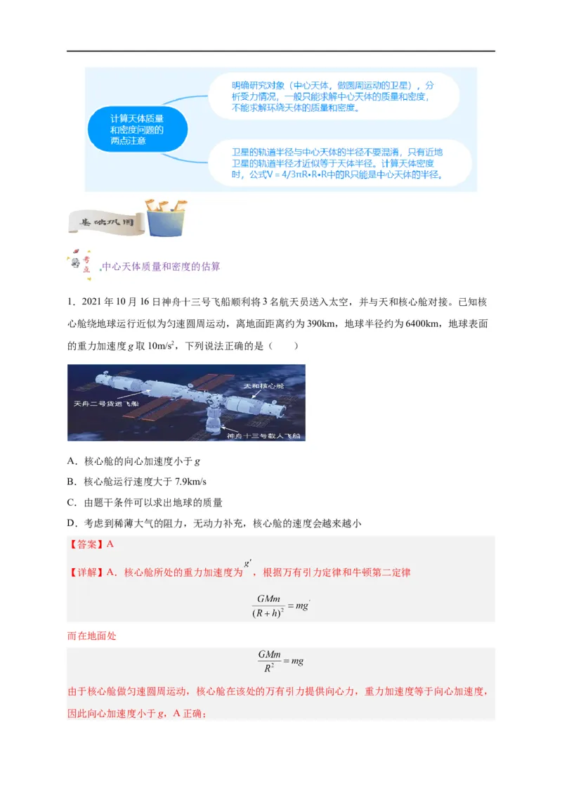第13讲复习专题十一航天（教师版）-新高二暑假精品课（人教版）_高中三年全科资料_高中_高中1_2025秋新高二《暑假衔接讲义》（语数外理化）电子版_暑假衔接第2套新高二物理