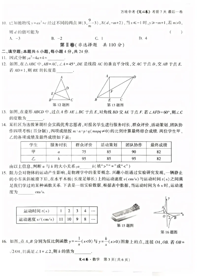 2026《万唯中考&bull;福建定心卷》7科_2026中考押题卷合集_2026《万唯中考定心卷》各地方版_2026《万唯中考&bull;福建定心卷》7科