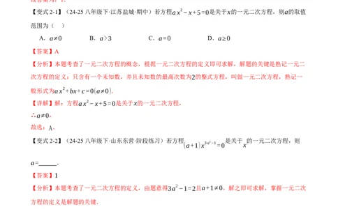 专题21.1一元二次方程（举一反三讲义）（教师版）_人教版数学九年级上册_版本二_九年级数学上册（人教版）_母题专项-U66_2026版