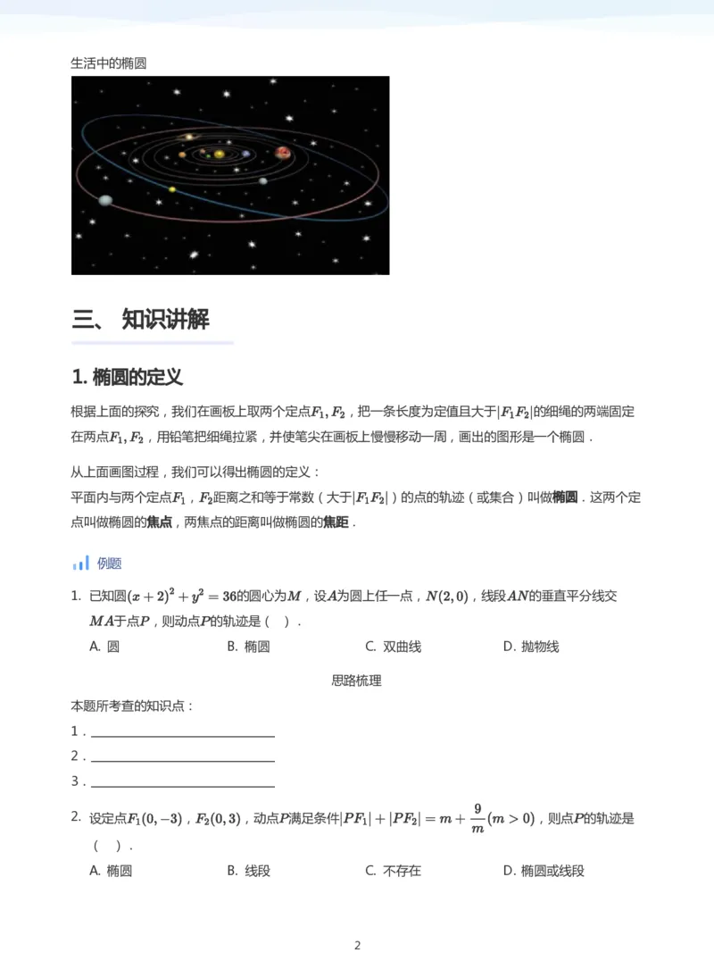 椭圆的定义与方程(学生版)_高中三年全科资料_高中_学而思高中数学（暑假衔接）面授升高..高二.高三_学而思面授班升高二暑期讲义+题集