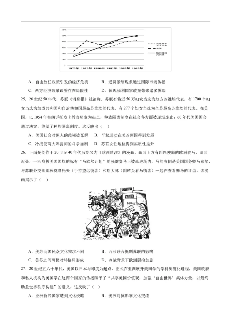 消灭易错《世界现代史》选择题50题专练（原卷版）_高中三年全科资料_高中_15高中全科《高考易错题》2025版_高考历史备战2025年高考易错题（新高考专用）_消灭易错专练