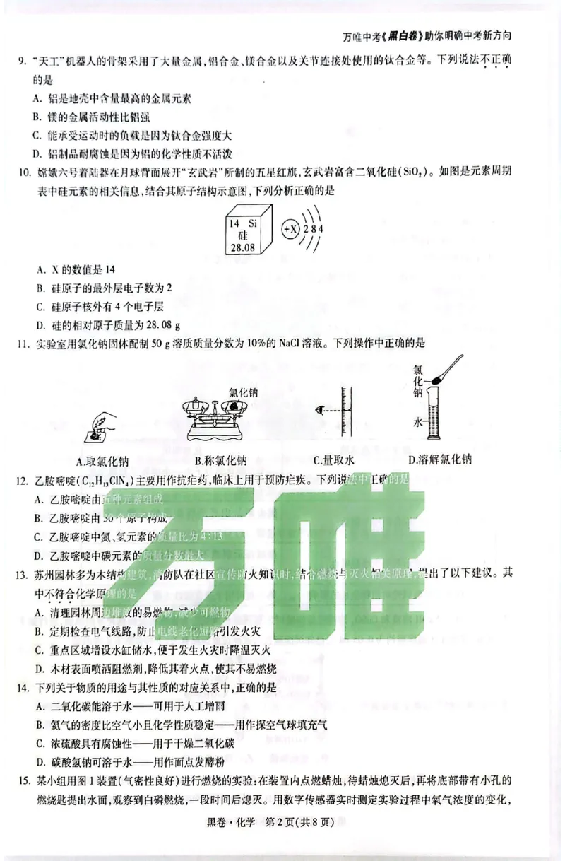2026《万唯中考&bull;苏州黑白卷》化学黑卷_2026中考押题卷合集_2026《万唯中考黑白卷》地方版(1)_2026《万唯中考&bull;苏州黑白卷》7科
