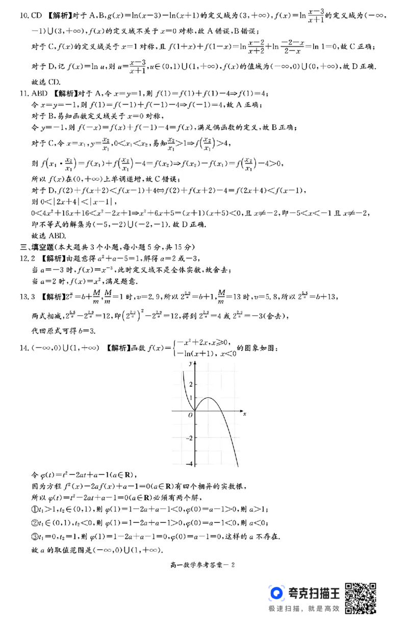 湖南省长郡十八校联盟2024年秋季高一12月检测卷_高中三年全科资料_高一数学考试试题