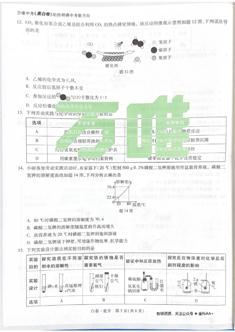 2026《中考&bull;广东黑白卷》化学白卷_2026中考押题卷合集_2026《万唯中考黑白卷》地方版(1)_2026《万唯中考&bull;广东黑白卷》7科_2026《万唯中考&bull;广东黑白卷》化学